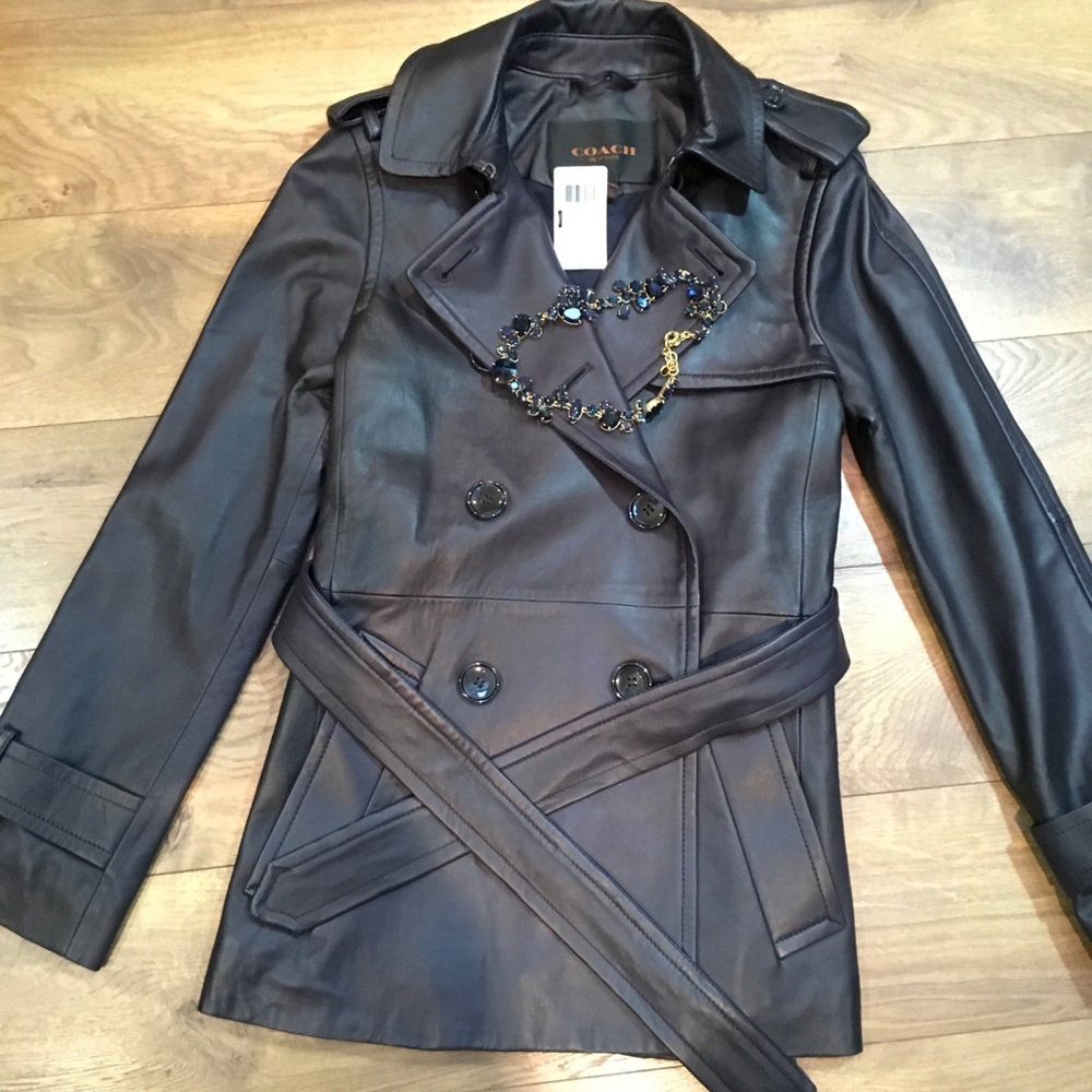 NWT “FRENCH BLUE” COACH LEATHER TRENCH COAT LINED & SOFT (size 2) - Picture 4 of 12